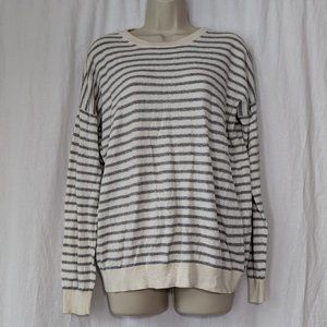 Theory Striped Grey White Crewneck Sweater Size Large